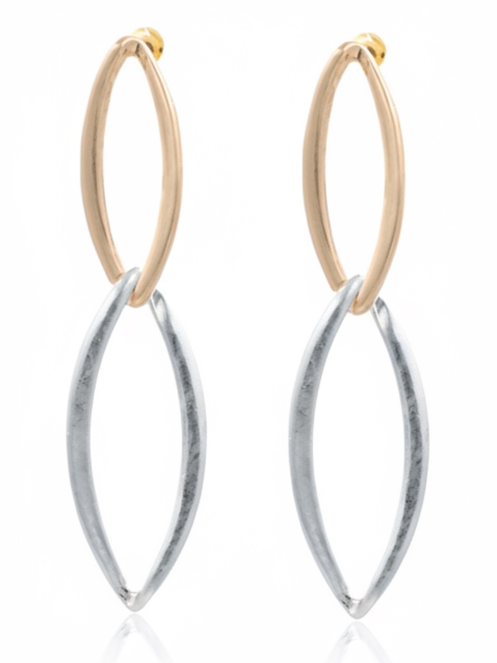 Womens Gold Silver Two Tone Oval Interlink‎ Dangle Drop Post Earrings